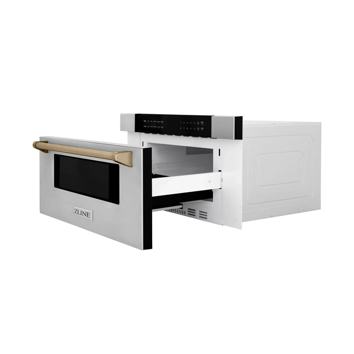 ZLINE Autograph 30 In. 1.2 cu. ft. Built-In Microwave Drawer In Stainless Steel With Gold Accents (MWDZ-30-G)