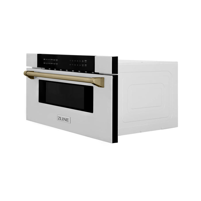 ZLINE Autograph 30 In. 1.2 cu. ft. Built-In Microwave Drawer In Stainless Steel With Gold Accents (MWDZ-30-G)