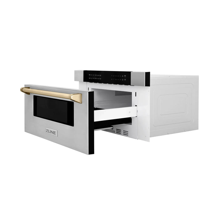 ZLINE Autograph 30 In. 1.2 cu. ft. Built-In Microwave Drawer In Stainless Steel With Gold Accents (MWDZ-30-G)