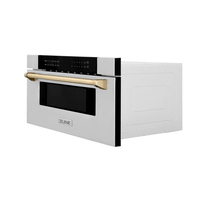 ZLINE Autograph 30 In. 1.2 cu. ft. Built-In Microwave Drawer In Stainless Steel With Gold Accents (MWDZ-30-G)