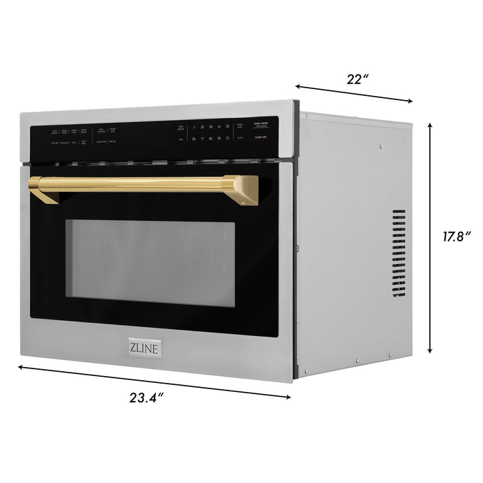 ZLINE Autograph 24" Built-in Convection Microwave Oven in Stainless Steel and Gold Accents (MWOZ-24-G)