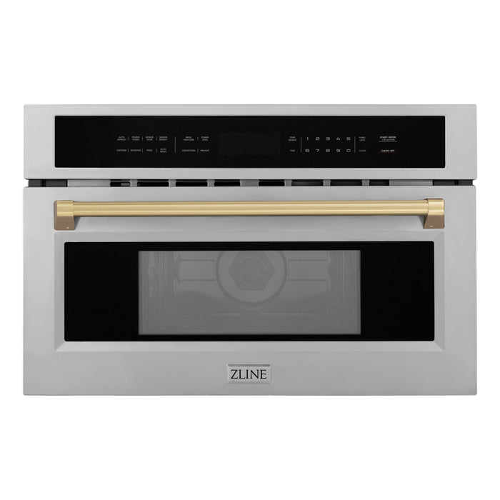 ZLINE Autograph 30" Built-in Convection Microwave Oven in Stainless Steel with Gold Accents (MWOZ-30-G)