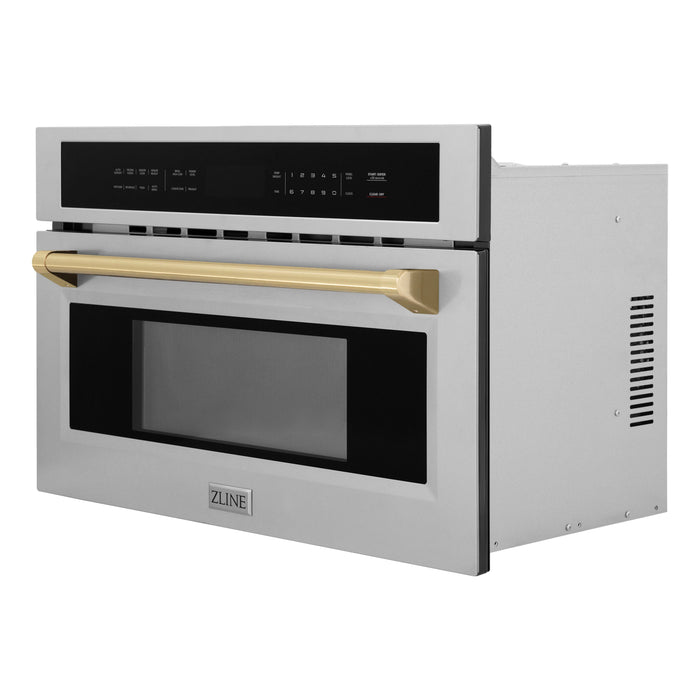 ZLINE Autograph 30" Built-in Convection Microwave Oven in Stainless Steel with Gold Accents (MWOZ-30-G)