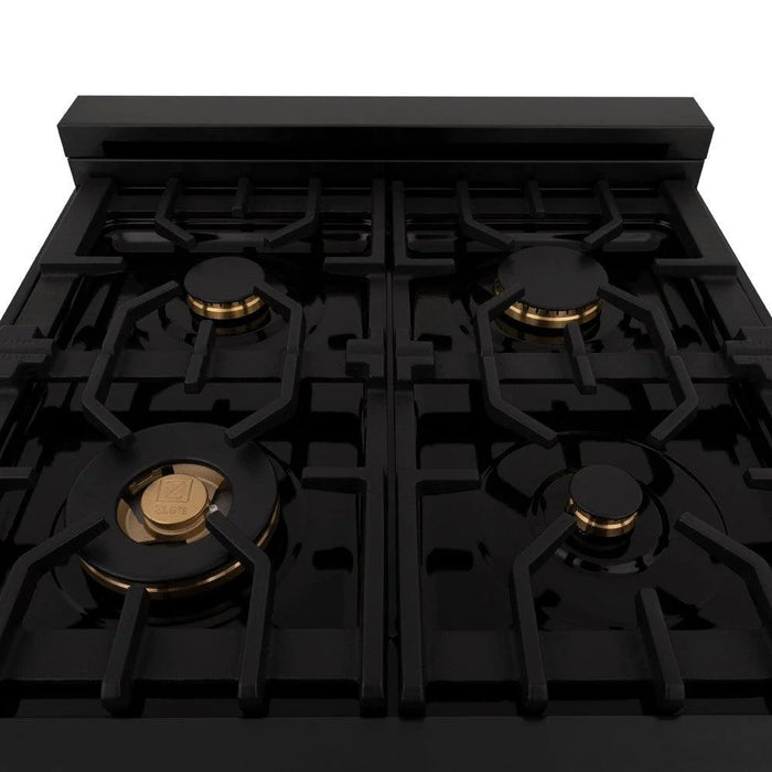 ZLINE Autograph Edition 24" 2.8 cu. ft. Legacy Dual Fuel Range with 4 Burner Gas Cooktop and Electric Convection Oven in Black Stainless Steel w/ Accent Options