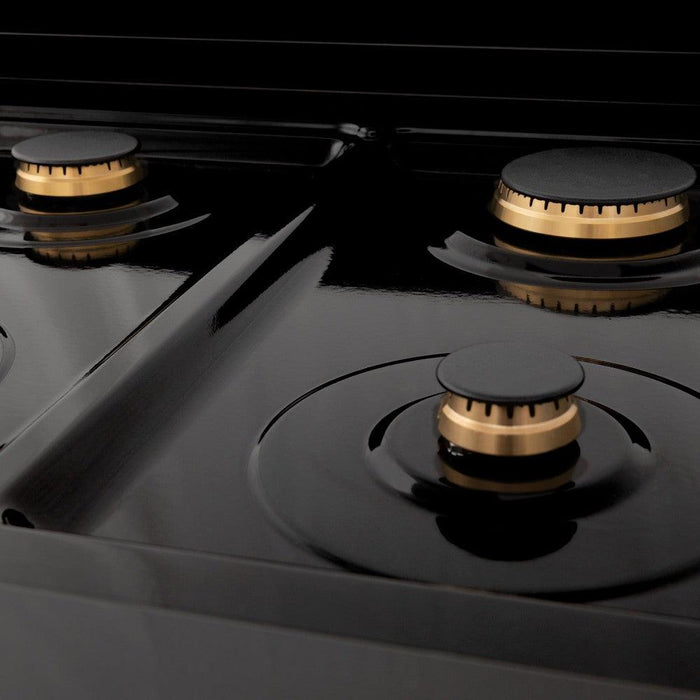 ZLINE Autograph Edition 24" 2.8 cu. ft. Legacy Dual Fuel Range with 4 Burner Gas Cooktop and Electric Convection Oven in Black Stainless Steel w/ Accent Options
