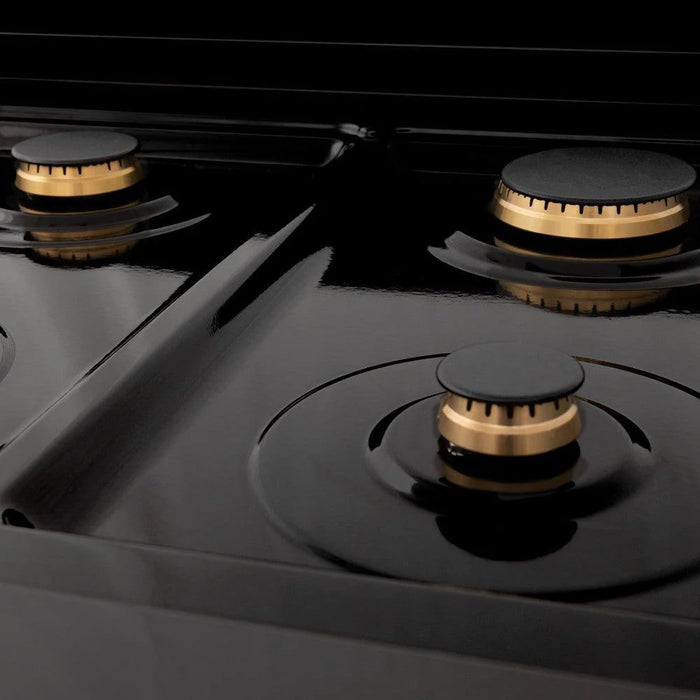 ZLINE Autograph Edition 24" 2.8 cu. ft. Legacy Dual Fuel Range with 4 Burner Gas Cooktop and Electric Convection Oven in Black Stainless Steel w/ Accent Options