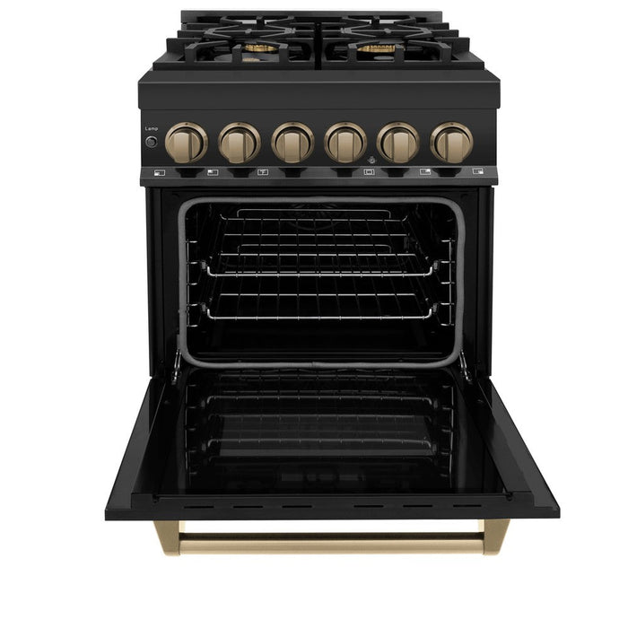 ZLINE Autograph Edition 24" 2.8 cu. ft. Legacy Dual Fuel Range with 4 Burner Gas Cooktop and Electric Convection Oven in Black Stainless Steel w/ Accent Options