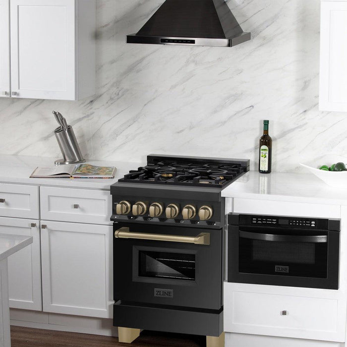 ZLINE Autograph Edition 24" 2.8 cu. ft. Legacy Dual Fuel Range with 4 Burner Gas Cooktop and Electric Convection Oven in Black Stainless Steel w/ Accent Options