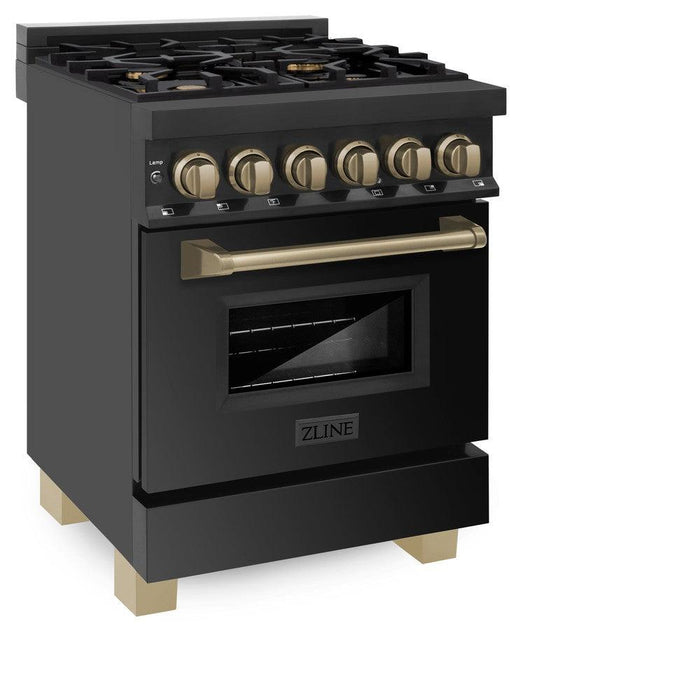 ZLINE Autograph Edition 24" 2.8 cu. ft. Legacy Dual Fuel Range with 4 Burner Gas Cooktop and Electric Convection Oven in Black Stainless Steel w/ Accent Options