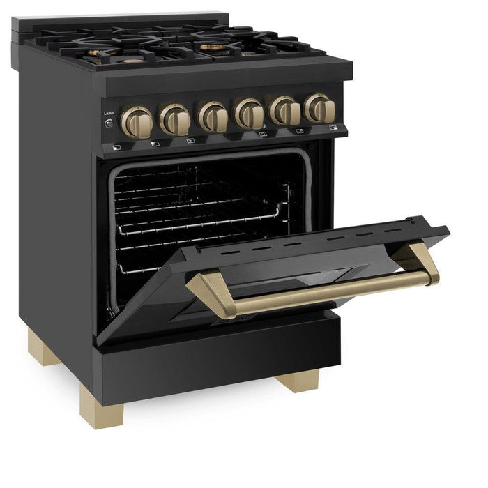 ZLINE Autograph Edition 24" 2.8 cu. ft. Legacy Dual Fuel Range with 4 Burner Gas Cooktop and Electric Convection Oven in Black Stainless Steel w/ Accent Options