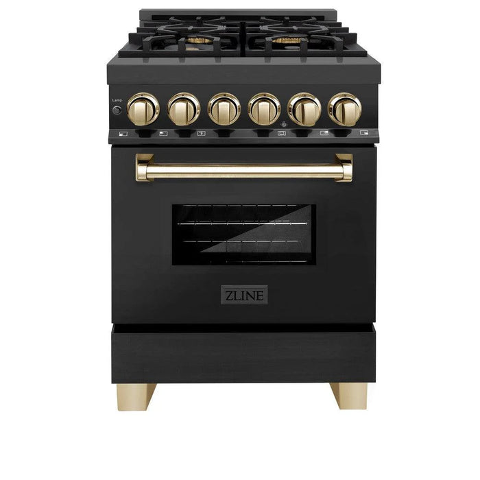 ZLINE Autograph Edition 24" 2.8 cu. ft. Legacy Dual Fuel Range with 4 Burner Gas Cooktop and Electric Convection Oven in Black Stainless Steel w/ Accent Options