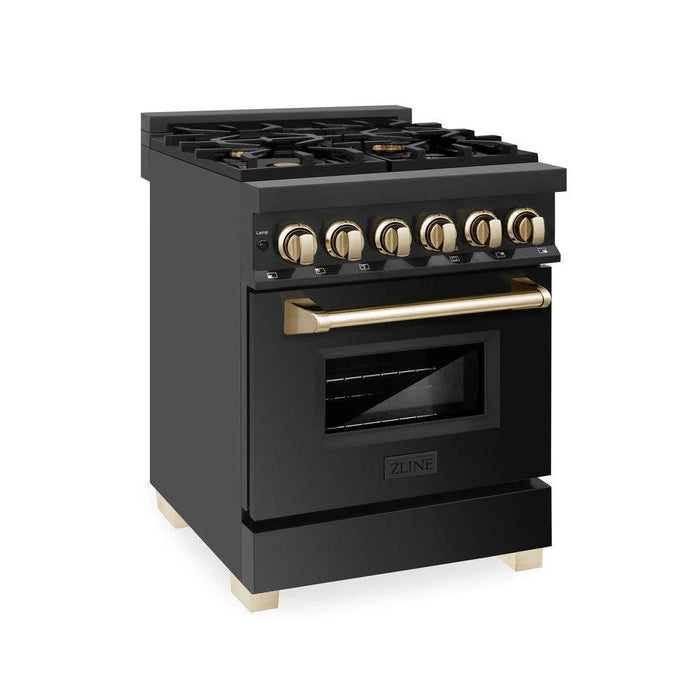 ZLINE Autograph Edition 24" 2.8 cu. ft. Legacy Dual Fuel Range with 4 Burner Gas Cooktop and Electric Convection Oven in Black Stainless Steel w/ Accent Options