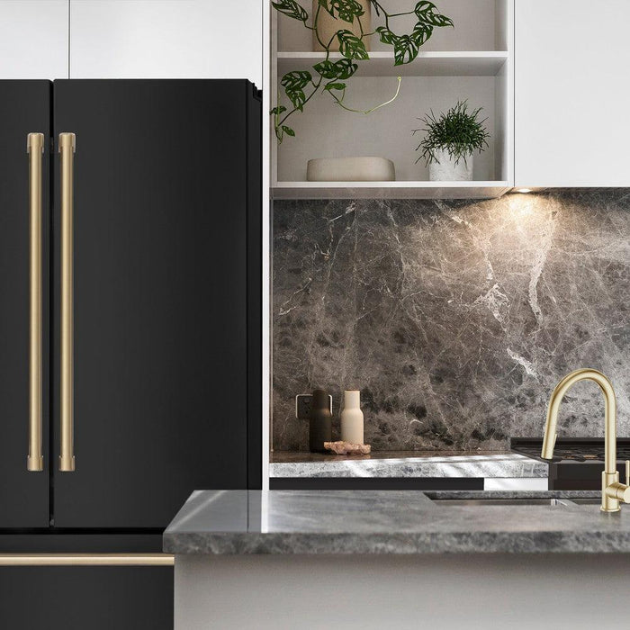 ZLINE Autograph Edition 36" 22.5 cu. ft. Counter Depth French Door Refrigerator with Ice Maker in Black Stainless Steel and Modern/Traditional Handles