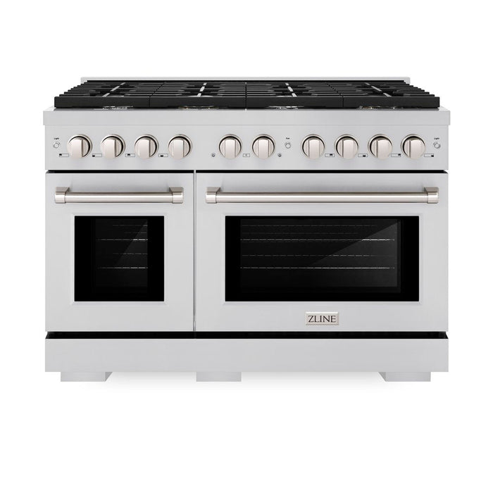 ZLINE 48 in. 6.7 cu. ft. Paramount Double Oven Gas Range with 8 Burner Cooktop in Stainless Steel (SGR48)