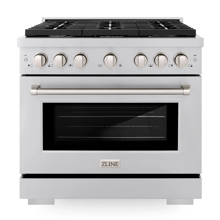 ZLINE 36 in. 5.2 cu. ft. Paramount Dual Fuel Range with 6 Burner Gas Cooktop and Electric Convection Oven in Stainless Steel (SDRB-36)