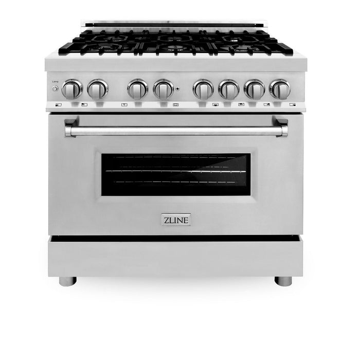 ZLINE Kitchen and Bath Appliance Package - 36 in. Dual Fuel Range, 36 in. Range Hood (2KP-RARH36)