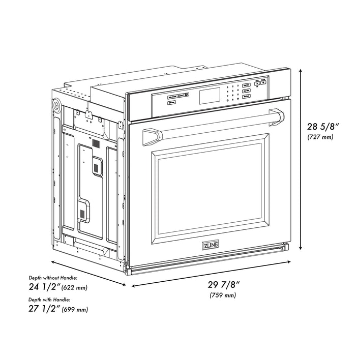 ZLINE 30" Professional Single Wall Oven with Air Fry and Self-Clean in Stainless Steel (WAS-30)