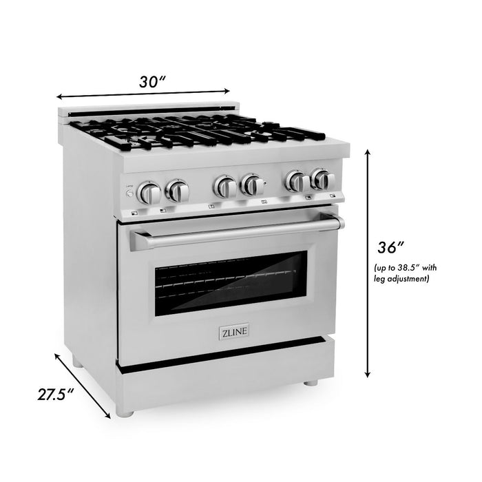 ZLINE Kitchen and Bath 30 in. Professional Gas Burner, Electric Oven Stainless Steel Range (RA30)