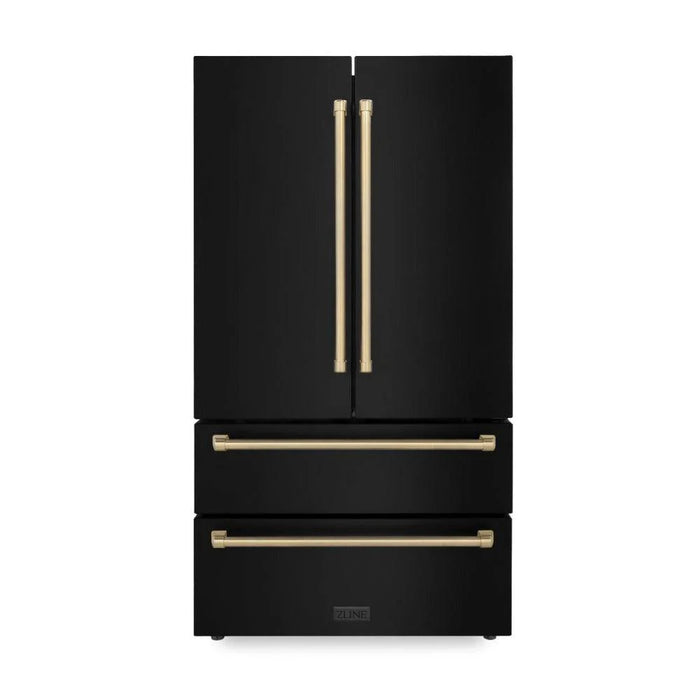 ZLINE Autograph Edition 36" 22.5 cu. ft. Counter Depth French Door Refrigerator with Ice Maker in Black Stainless Steel and Modern/Traditional Handles
