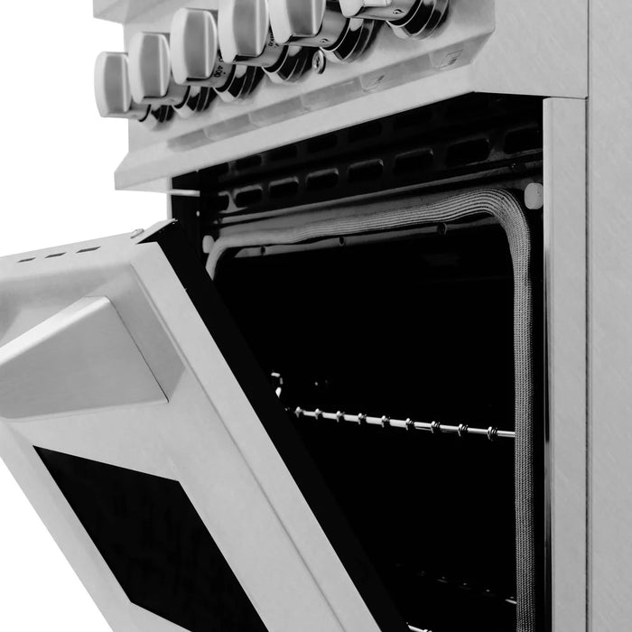 ZLINE 24" 2.8 cu. ft. Legacy Duel Fuel Range with 4 Burners Gas Coooktop & Electric Convection Oven in DuraSnow Stainless Steel Finish w/ Door Color Options