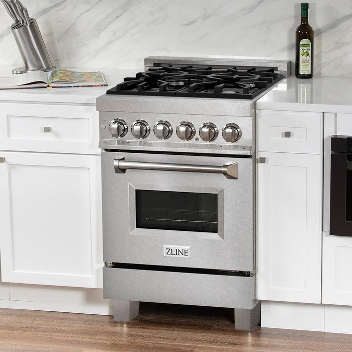 ZLINE 24" 2.8 cu. ft. Legacy Duel Fuel Range with 4 Burners Gas Coooktop & Electric Convection Oven in DuraSnow Stainless Steel Finish w/ Door Color Options