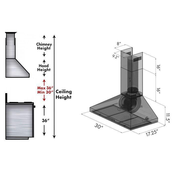 ZLINE 30 in. Convertible Vent Wall Mount Range Hood in Stainless Steel with Crown Molding (KL3CRN-30)