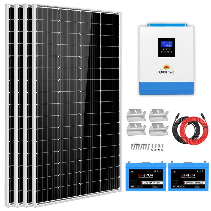 Sungold Power Solar Kit 3000w 24v Inverter 120v Output Lithium Battery 800 Watt Solar Panel Sgkt-3pro